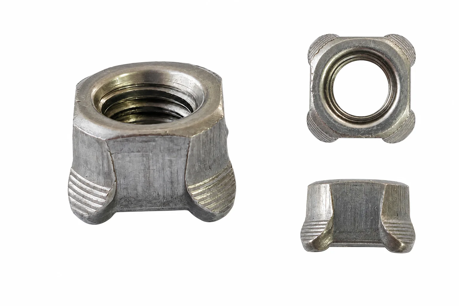 Type B weld nuts in multiple views